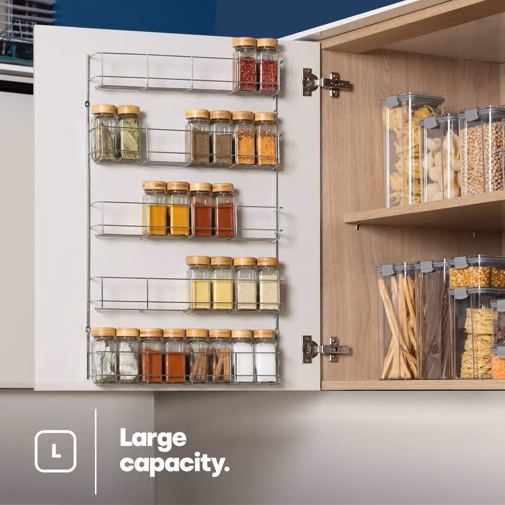 LIVIVO Wall Mounted 5 Tier Metal Spice Rack Organiser in Silver – 2