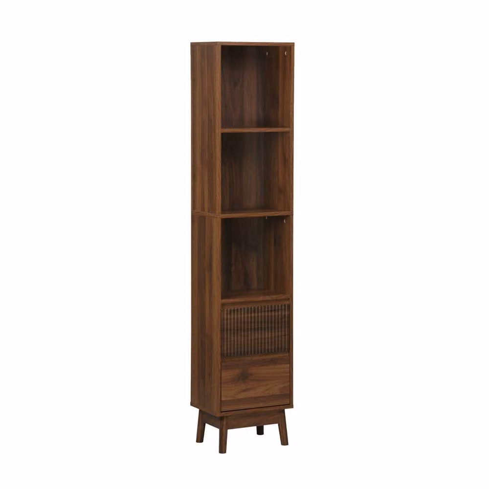 Sweekeec Scandinavian Style 3-Shelf Wood Storage Column with 2 Drawers in Brown – 2