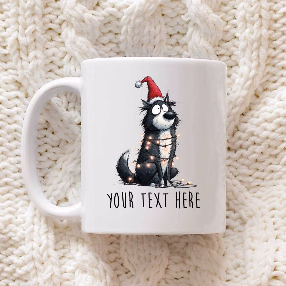 60 SECOND MAKEOVER Personalised Karelian Bear Dog Christmas Lights Santa Hat Ceramic Mug in White – 2