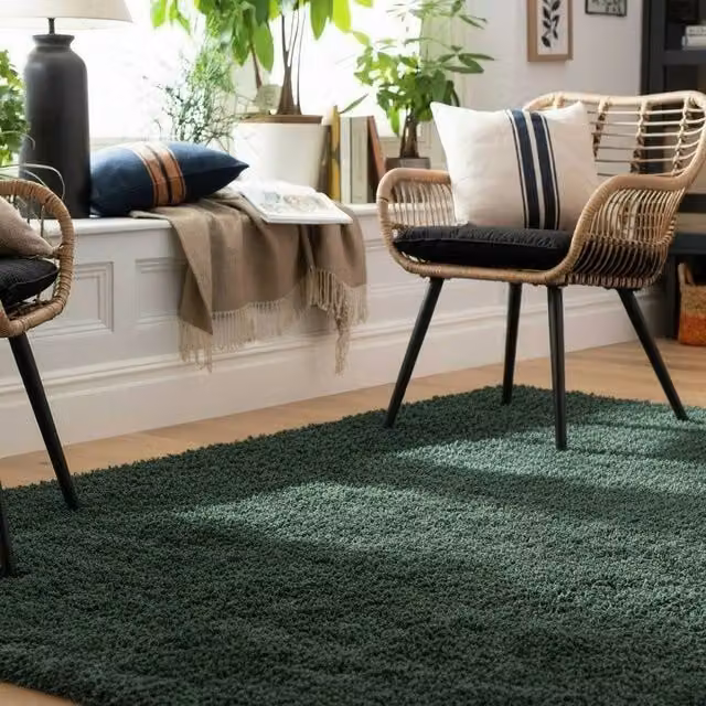 Kukoon Dark Green Shaggy Rug, Soft Plush Pile Modern Rectangular Carpet, W: 80 cm, L: 150 cm