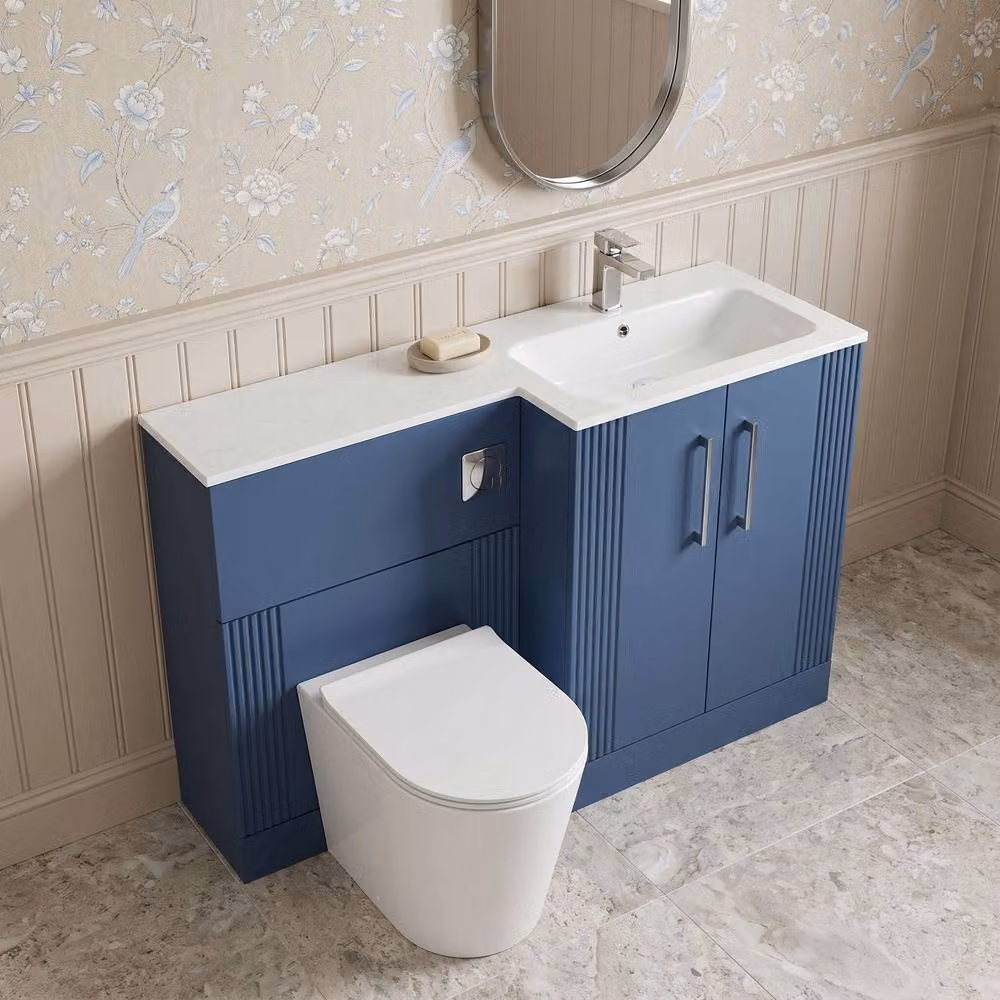 Balterley Belvide 2 Door Vanity WC Combi Unit with Stone Basin, Blue, W: 110 cm – 3