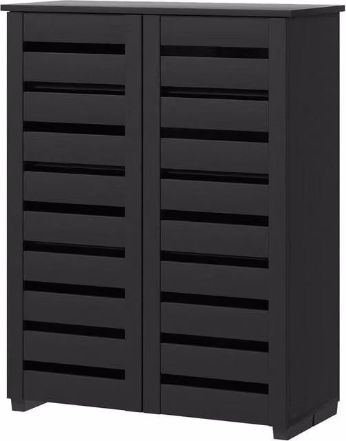 NESTLUNE Black Shoe Storage Cabinet with Hinged Doors and Internal Shelves, W: 100 cm, D: 15 cm, H: 98 cm
