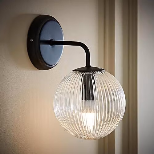 ValueLights Kempton Modern Wall Light with Black Glass Sphere Shade – 2