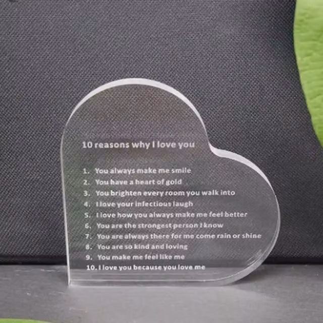 Marco Paul 10 Reasons Why I Love You Heart Paperweight in Clear and Beige Glass