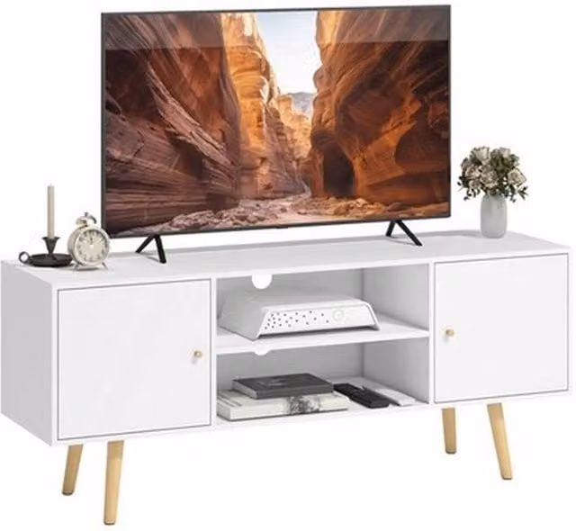 NESTLUNE White Wood TV Unit Cabinet with Shelves, W: 100 cm, D: 15 cm