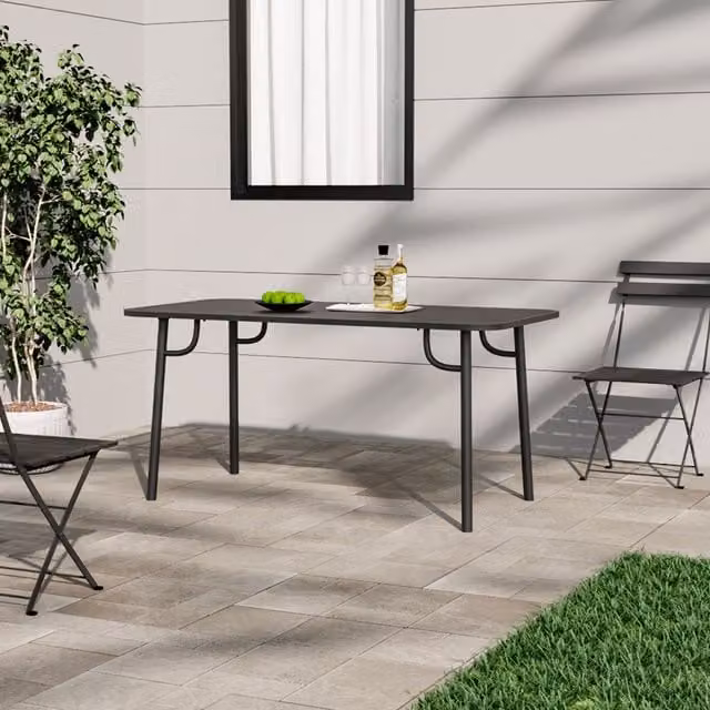 Livingandhome Modern Matt Black Metal Outdoor Garden Table, Width: 160 cm