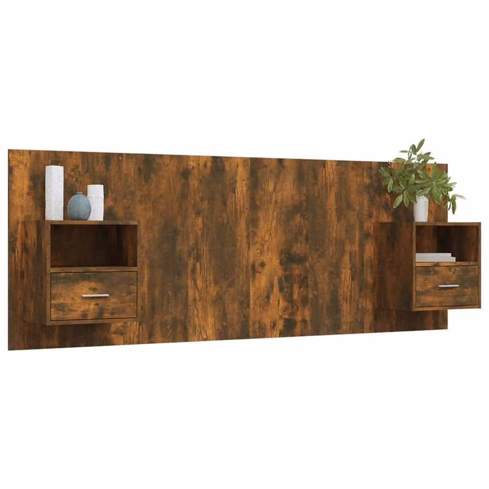 Berkfield Home Smoked Oak Bed Headboard with Integrated Nightstand Cabinets in Brown – 3