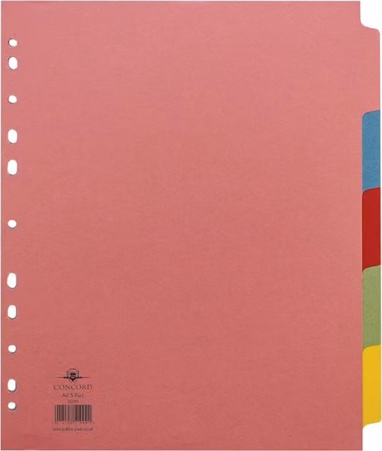 Pukka Concord 5-Part Pastel Tab Dividers, A4, Multicolour