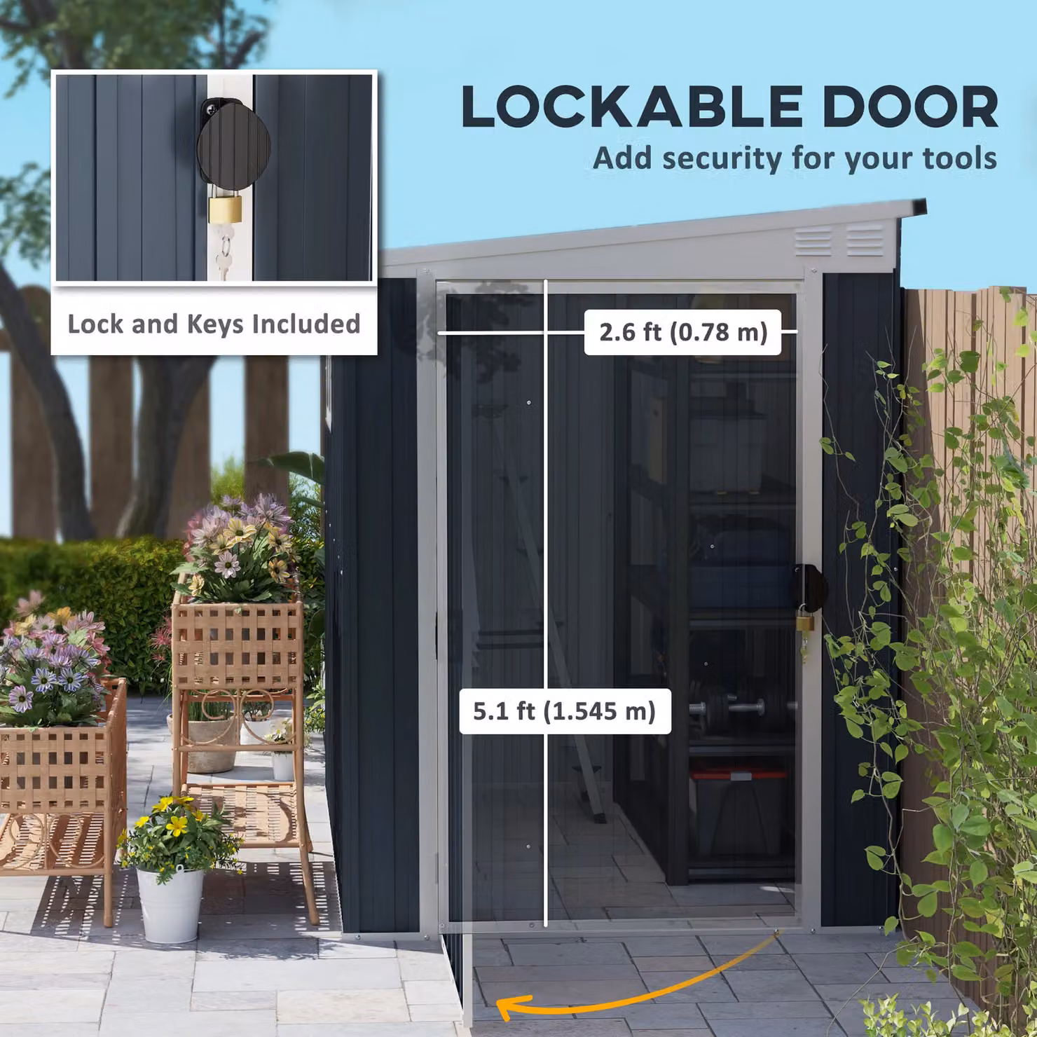OUTSUNNY Metal Outdoor Garden Storage Shed with Window and Lock in Dark Grey – 5