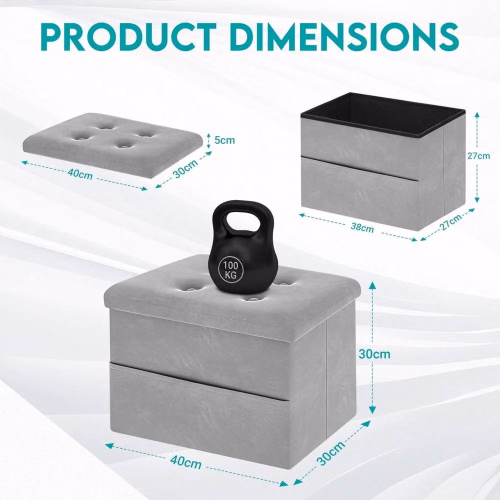 FORGEVIO Grey Velvet Small Storage Ottoman, W/D/H: 30 x 40 x 30 cm – 2