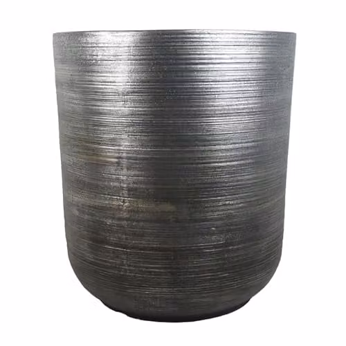 Leaf Rustic Grey Round Large Planter in Fibreglass, W/D/H: 39 x 39 x 33 cm – 1