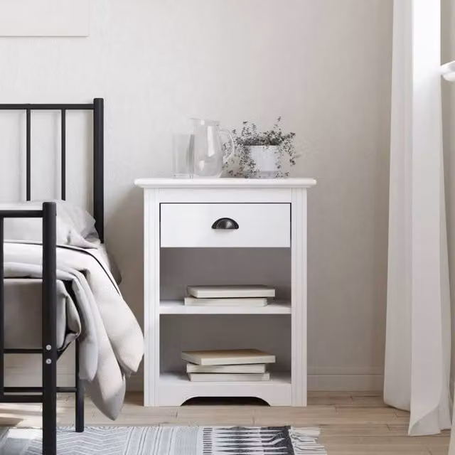 Berkfield Home BODO Bedside Cabinet in White Solid Pine Wood, W/D/H: 53 x 38.5 x 66 cm – 1