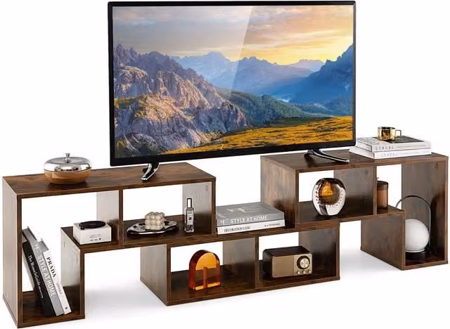 Costway Adjustable Brown Wood TV Stand for TVs up to 65 Inches