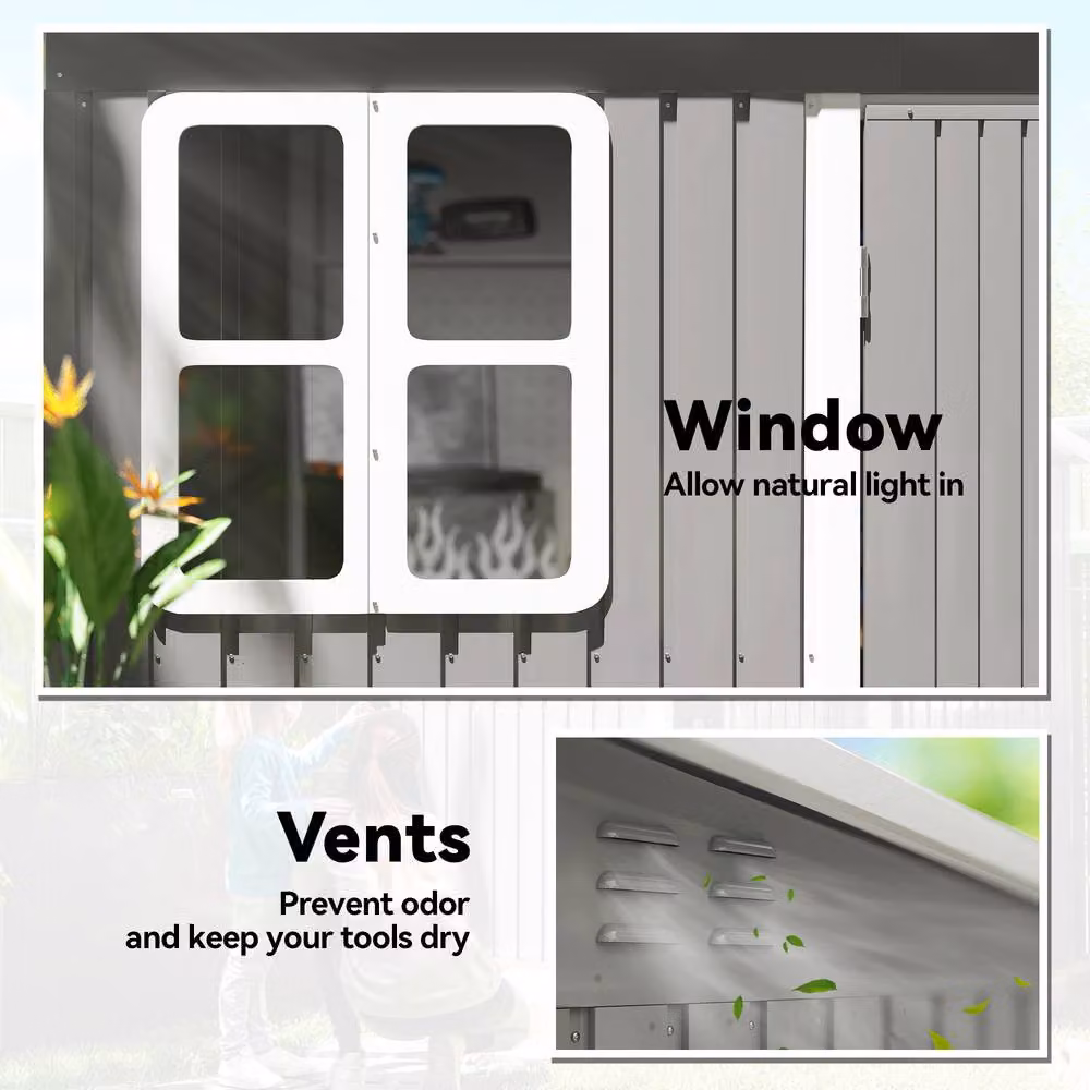 Rolipo Galvanised Metal Pent Shed with Foundation Kit and Window, Light Grey, W/D/H: 260 x 190 x 177 cm – 6
