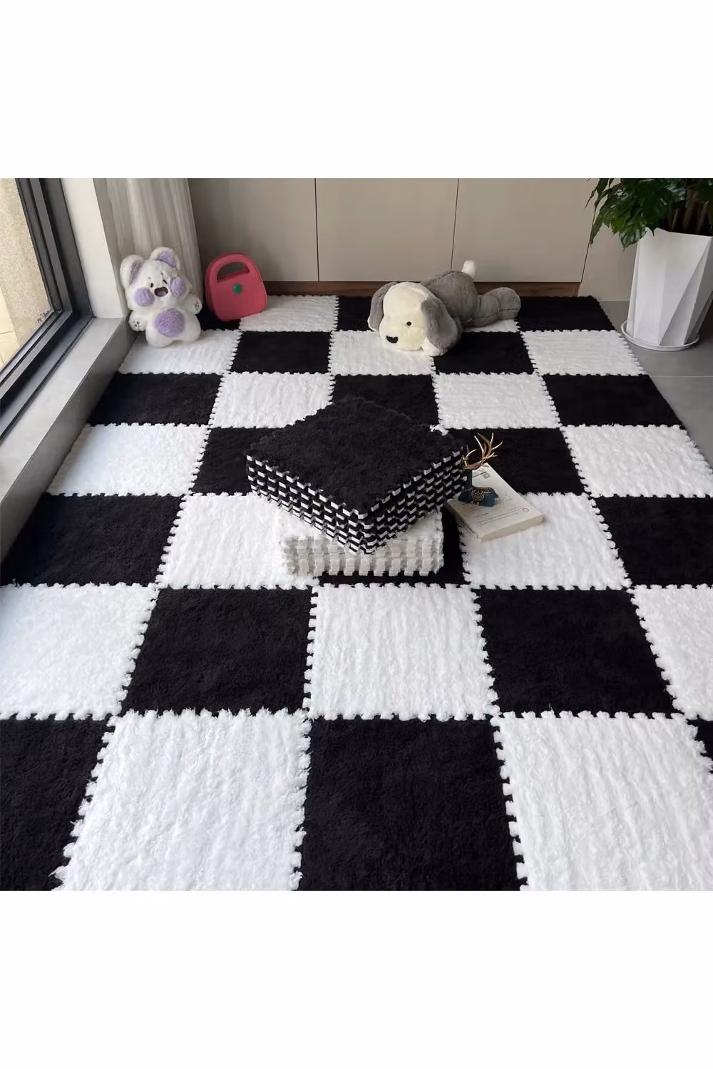 Living and Home 12-Piece Interlocking Plush EVA Floor Tiles in Black – 2
