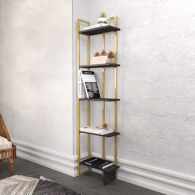 Decorotika Alice Corner Bookshelf in Gold and Black
