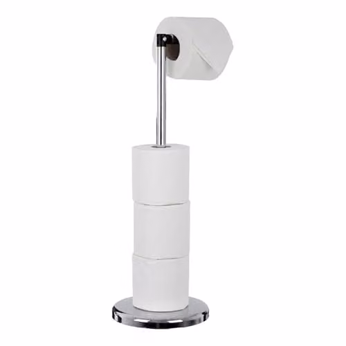Orsina Luxe Silver Metal Freestanding Toilet Roll Holder with Hinged Arm and Spare Roll Holder, W/D/H: 19 x 35 x 24 cm – 1