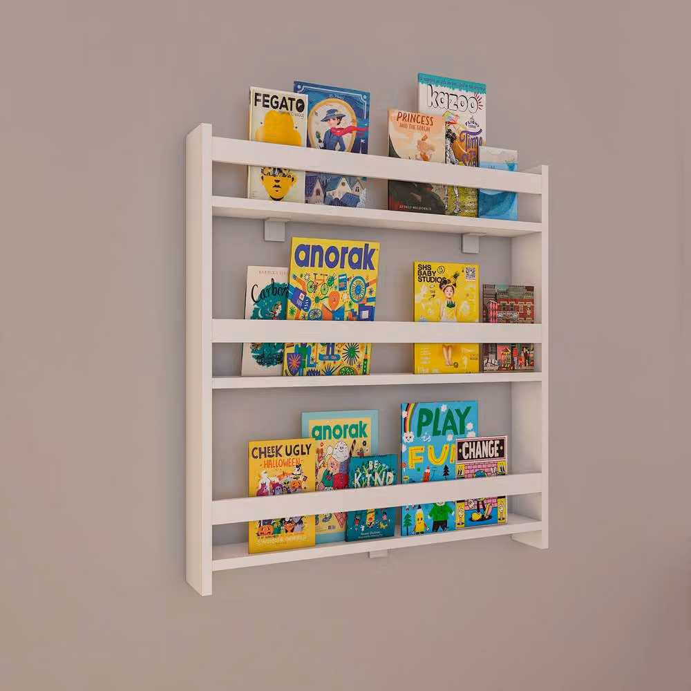 VCM Kidos Children's Wall-Mounted Bookcase Shelf in White – 3