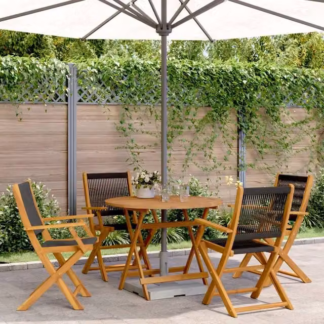 Berkfield Home 5 Piece Garden Dining Set in Black Polypropylene and Brown Acacia Wood – 1