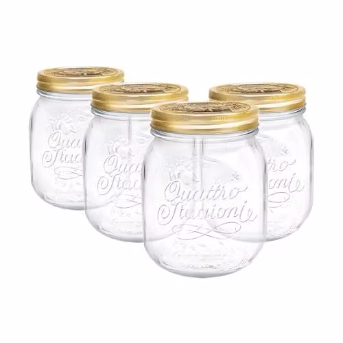 Bormioli Rocco Quattro Stagioni Glass Preserving Jars with Airtight Screw Lids, Transparent, 0.7 l, Pack of 4