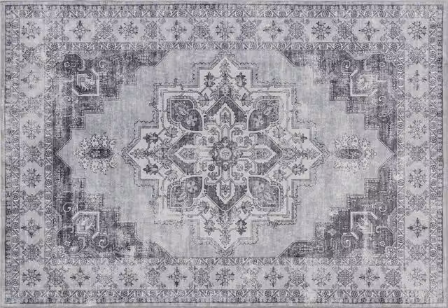HOMCOM Vintage Floral Area Rug, Grey, Non-Slip and Washable, W: 230 cm, D: 160 cm