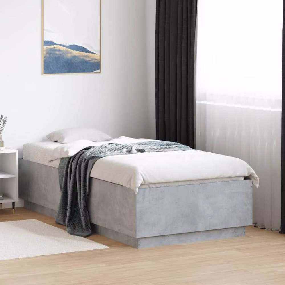 Berkfield Home Single Bed Frame with Under-Bed LED Lighting in Concrete Grey, W/D/H: 90 x 190 x 40 cm – 2