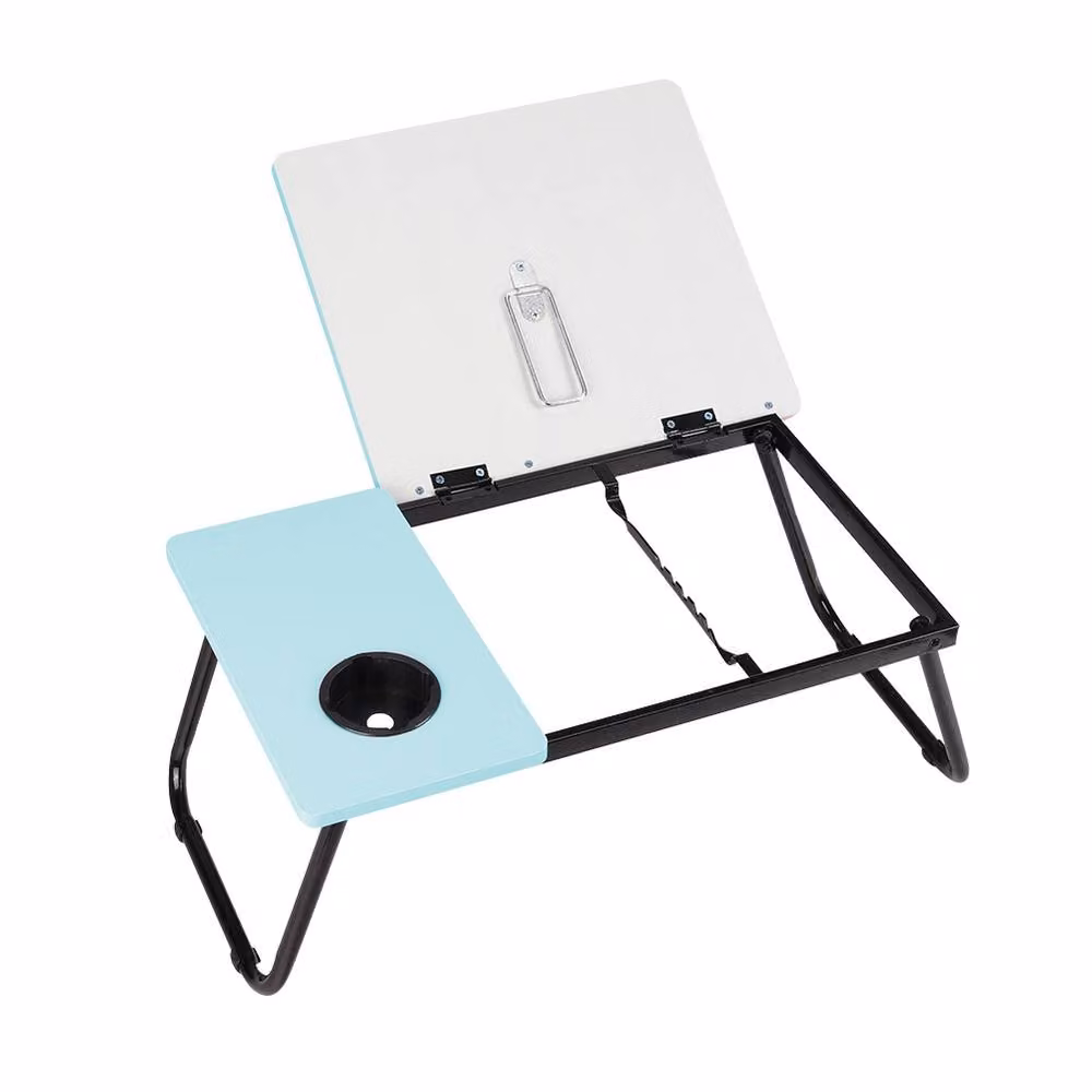 Living and Home Adjustable Folding Laptop Bed Table with Cup Slot and Stop Bar in Blue – 6