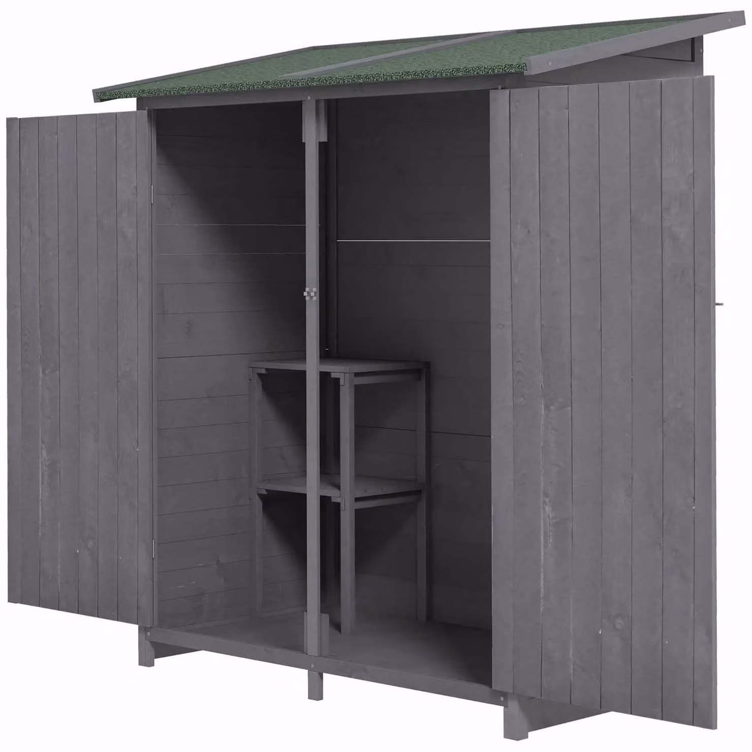 OUTSUNNY Grey Pent Garden Storage Shed with Shelving and Table, W/D/H: 124.5 x 65.0 x 160.0 cm – 1