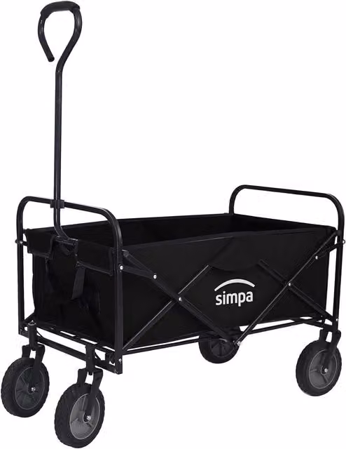 Simpa Large Capacity Collapsible Folding Utility Trolley Cart in Black