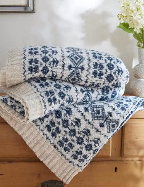 Laura Ashley Selsey Fair Isle Knitted Blue Mix Throw