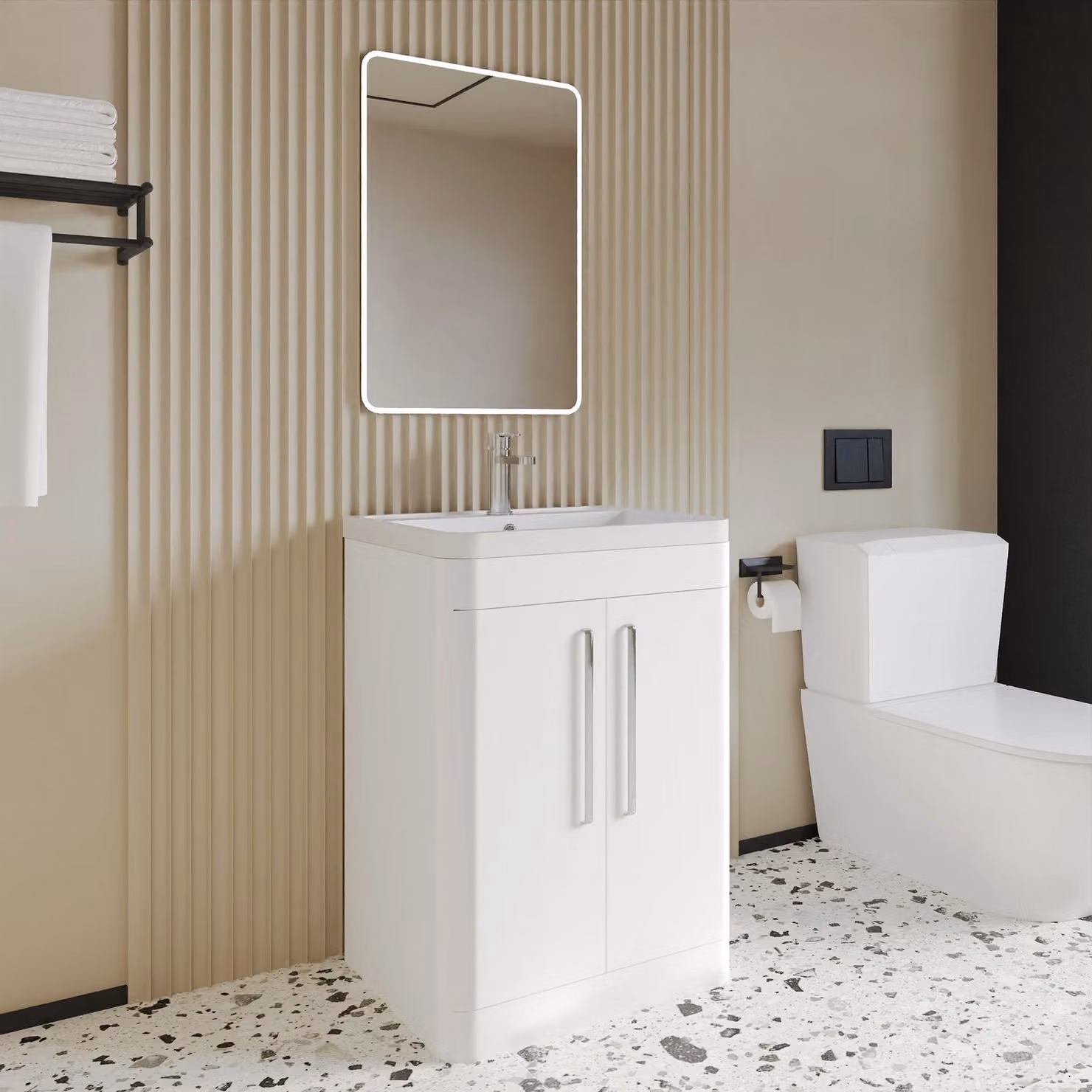 Balterley White 2 Door Freestanding Bathroom Floor Vanity Unit with Polymarble Basin W/D/H: 60 x 40 x 84 cm – 2