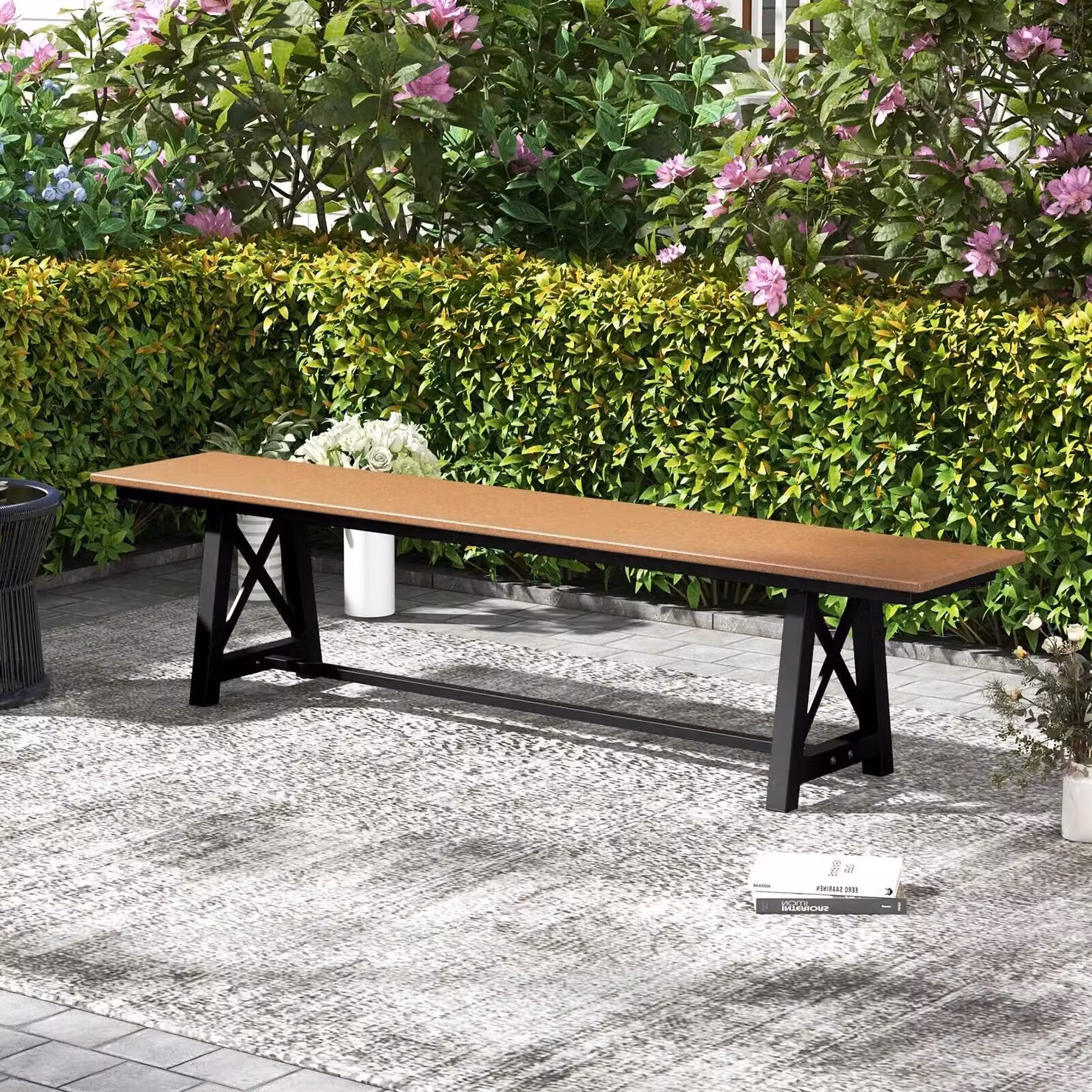 Costway Extra Long Outdoor Weatherproof Patio Bench in Brown, 183 cm – 2