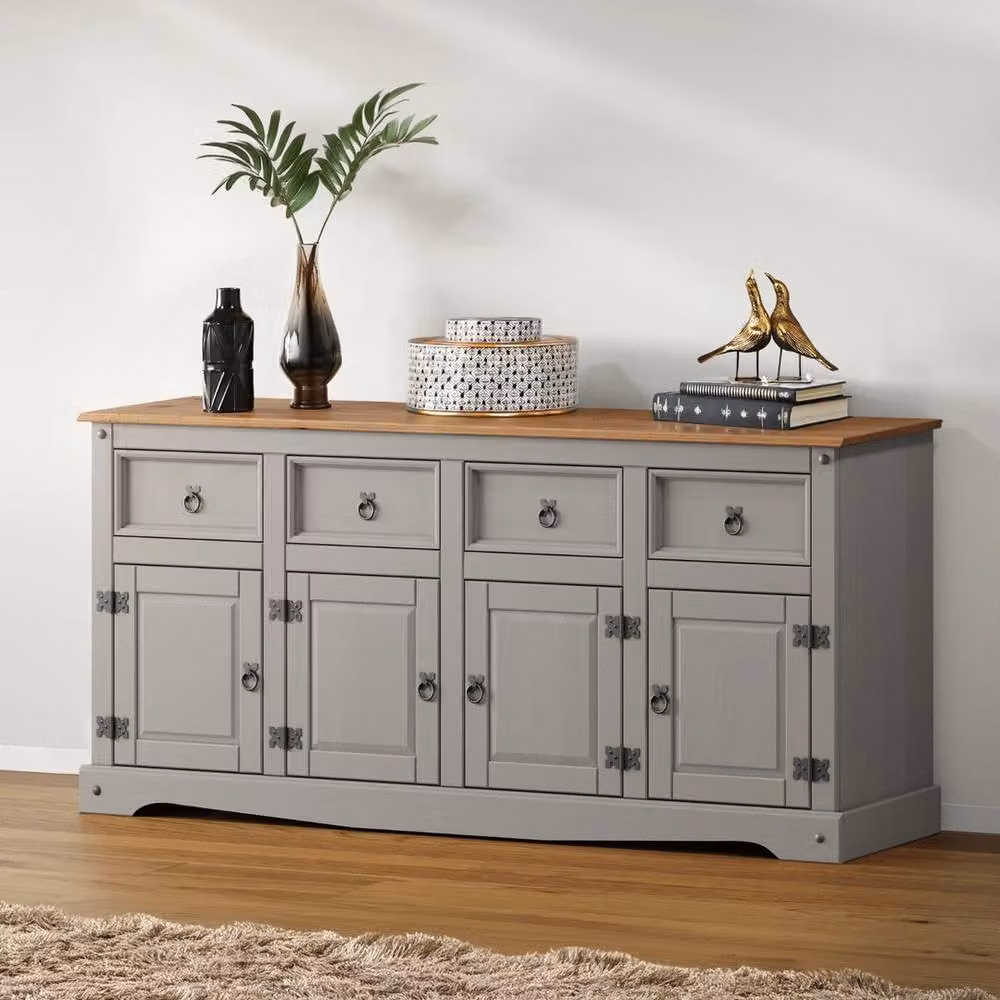 FORGEVIO Grey Rustic Solid Wood Sideboard with 4 Doors and 4 Drawers – 3