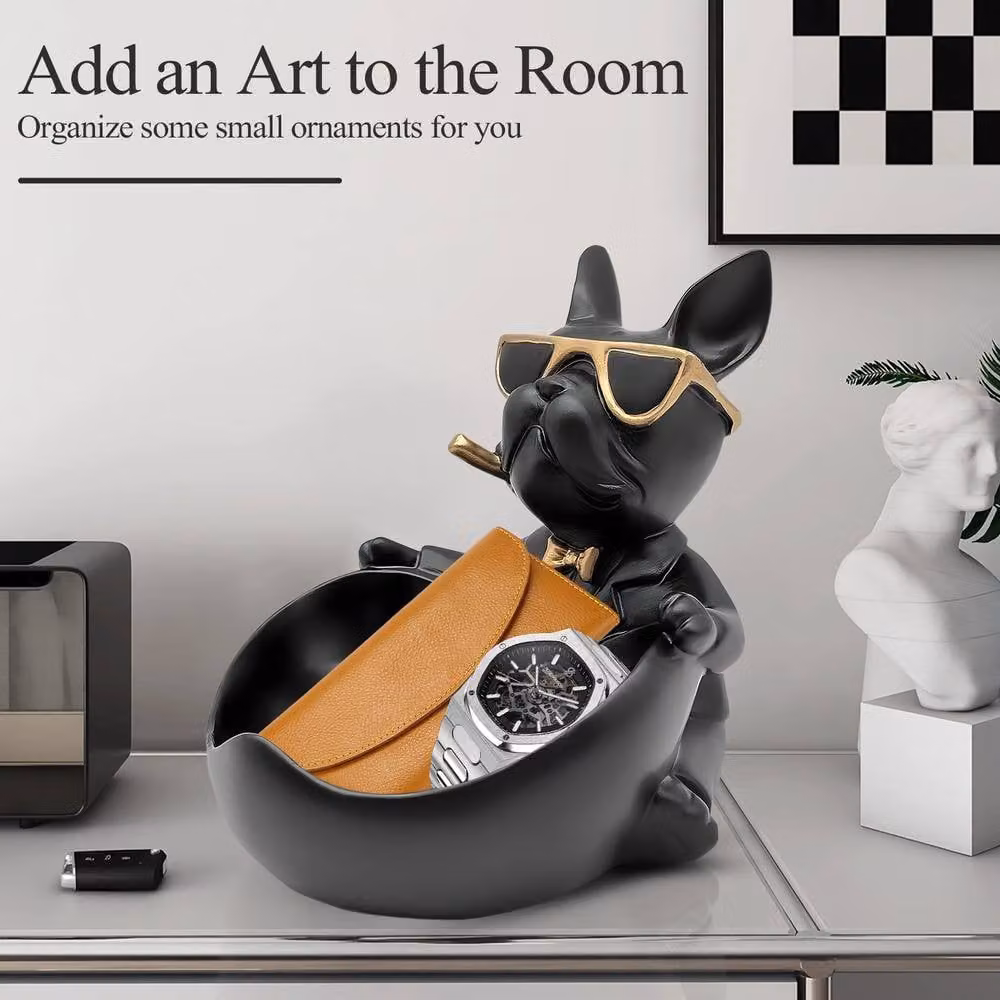 Huhote Black Resin French Bulldog Statue for Tabletop Decor – 4