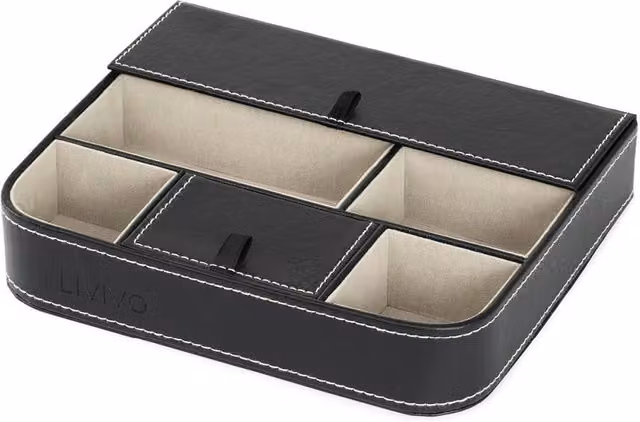 LIVIVO 6 Compartment Valet Tray Organiser Storage Box in Black