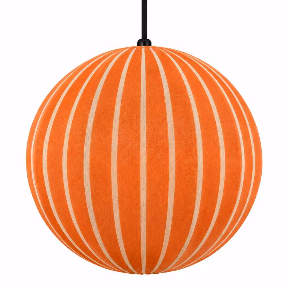 CGC Lighting Fleur Large 45cm Striped Round Globe Lantern Lampshade in Orange and Red Fabric – 2