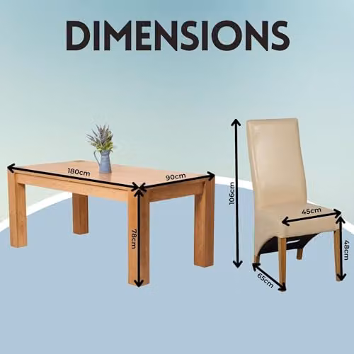 Thats Furniture Kuba Oak Dining Table and 8 Lola Leather Chairs Set in Beige and Brown, W: 180 cm, D: 90 cm – 2