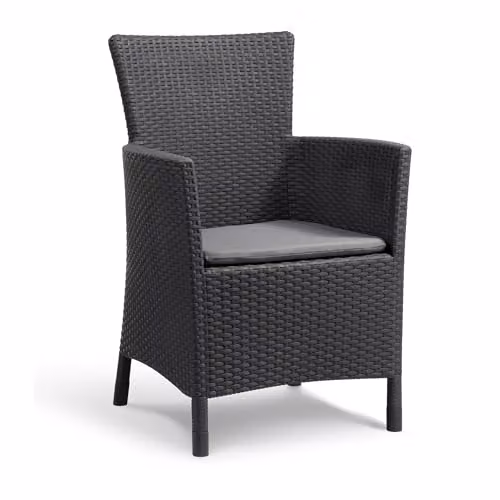 Keter Miami Balcony Set in Grey, featuring 2 Wicker-Style Chairs with Cushions and a Storage Table – 1