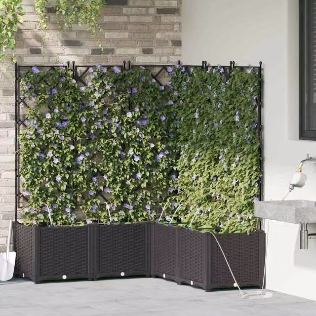 Berkfield Home Garden Planters with Water Irrigation System, 5 Piece Set, Black