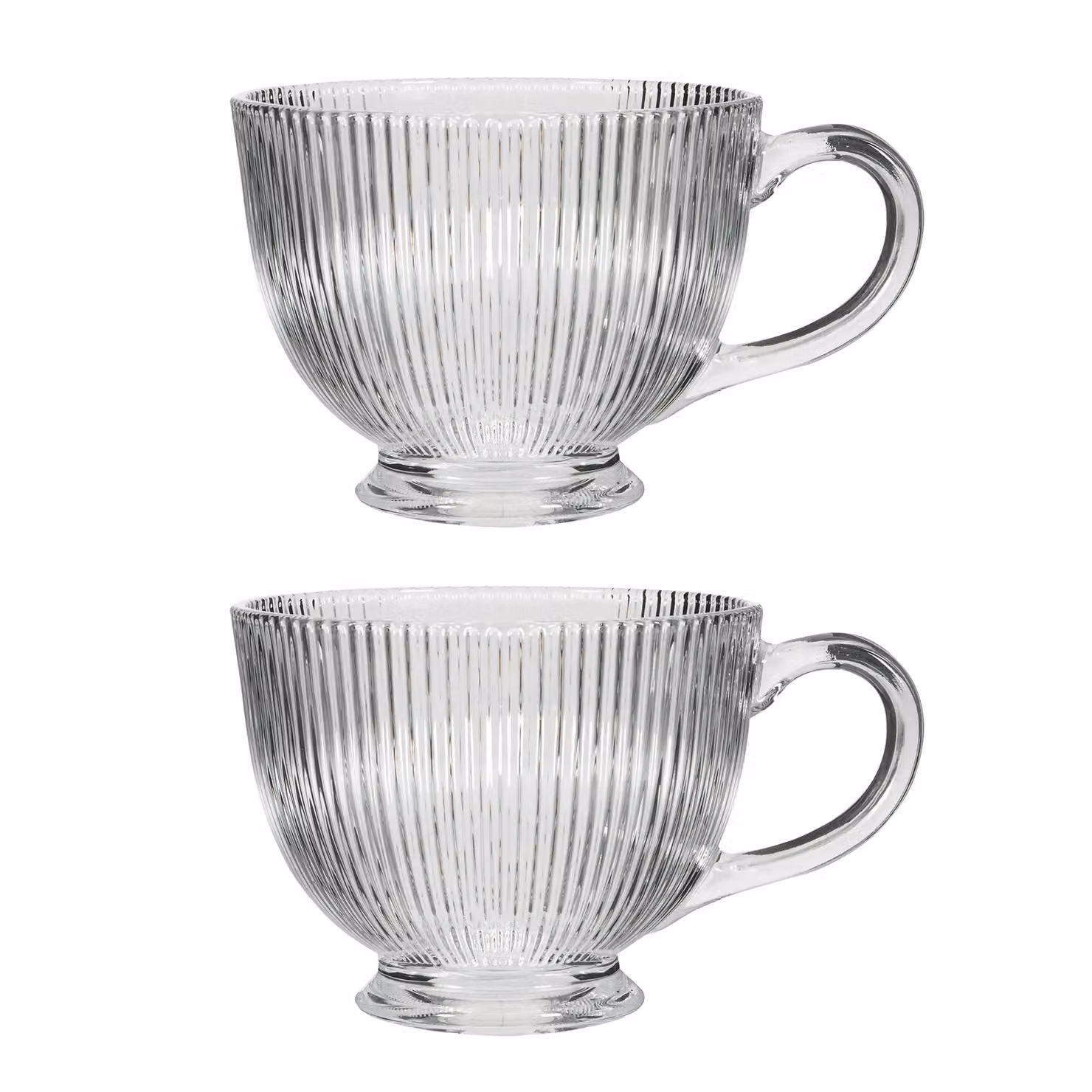 Dibor Set of 2 Embossed Footed Glass Coffee Mugs, Clear, 400ml per mug – 2