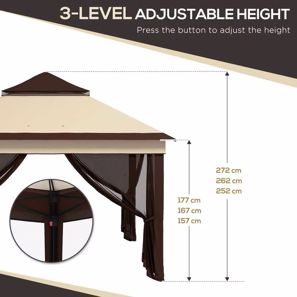 Matteo Beige Pop Up Gazebo with Mesh Walls and UPF 30+ Protection, W/D/H: 326 x 326 x 272 cm – 4
