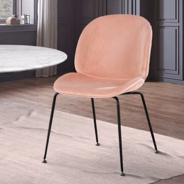 Fusion Living Modern Pink Velvet Dining Chair with Black Metal Legs