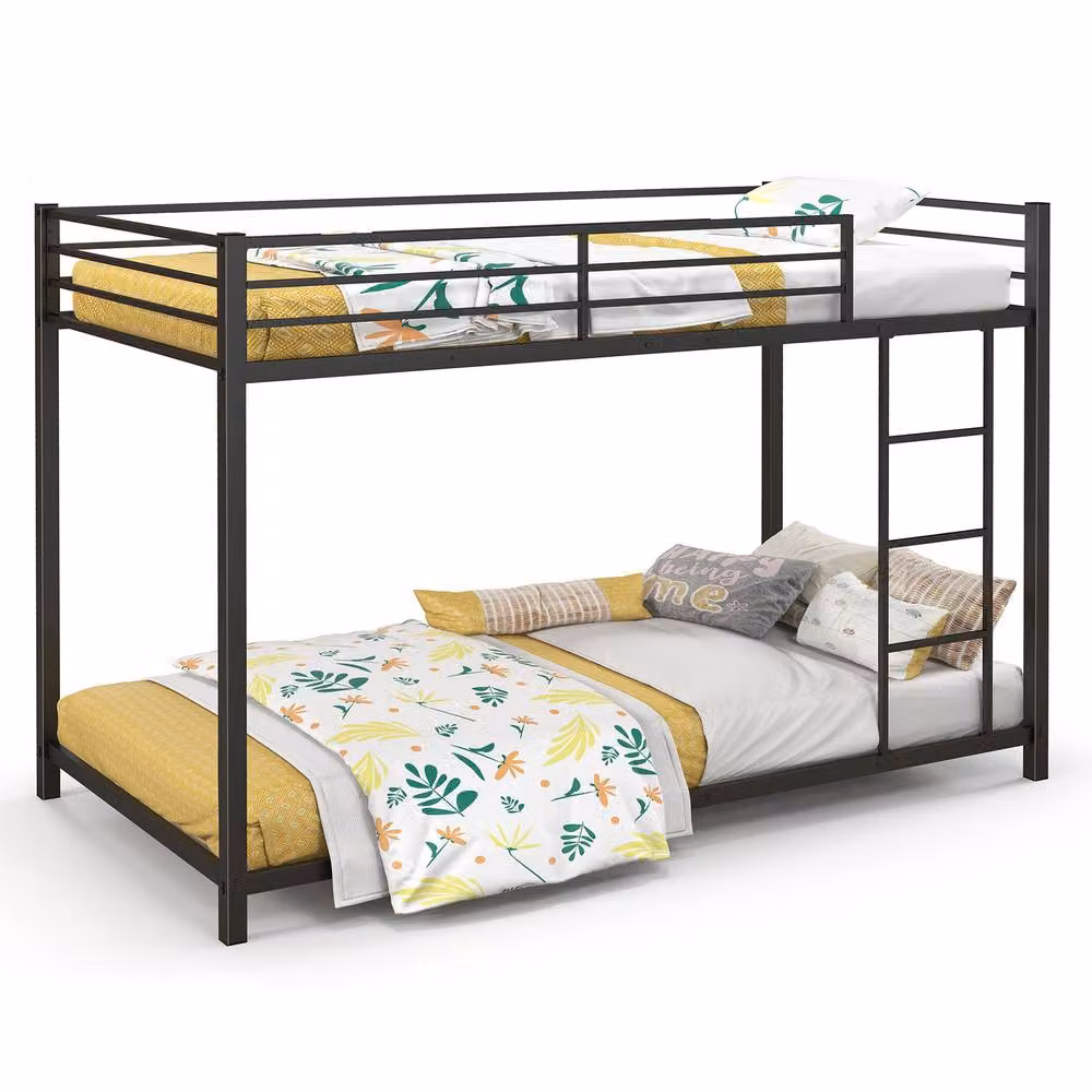 Costway Single Metal Bunk Bed Frame with Ladder and Full-length Guardrails in Black, 90 x 190 cm – 3