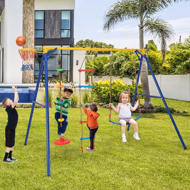 Costway 4-in-1 Kids Swing Set Playset in Yellow