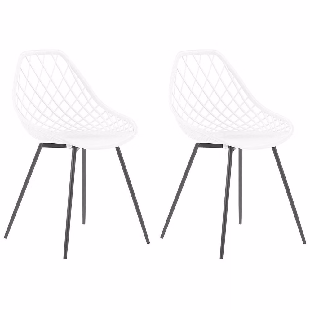 Wyld and Coco Nordic Luxe Set of 2 White Synthetic Dining Chairs with Black Metal Legs – 2