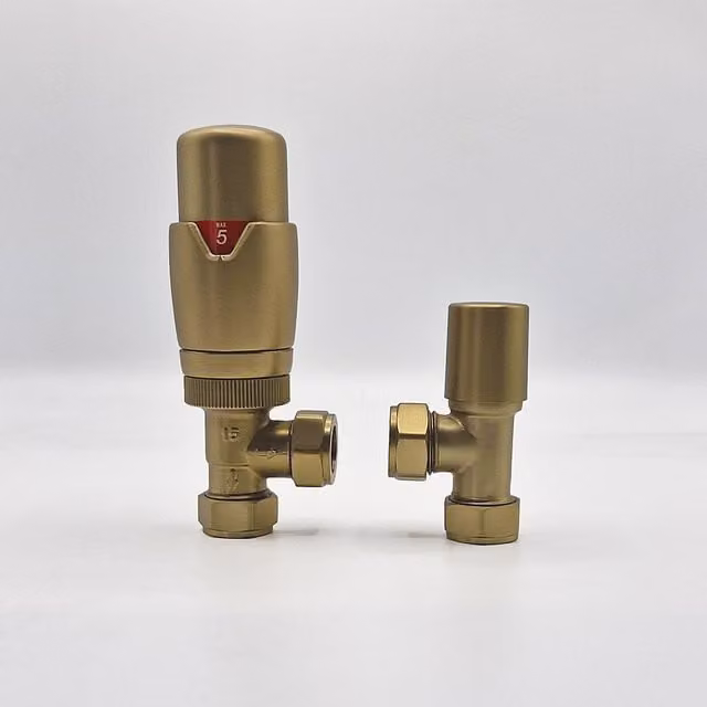 Lux Heat Angled Thermostatic Valve Set in Brushed Brass