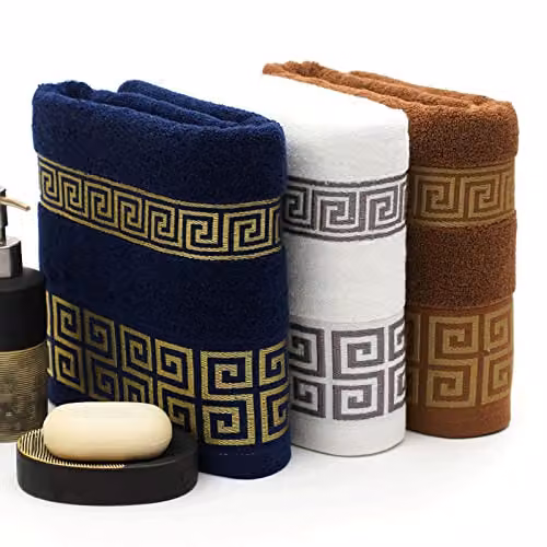 JINGYAN Embroidered Cotton Terry Bath Towel, Brown – 3