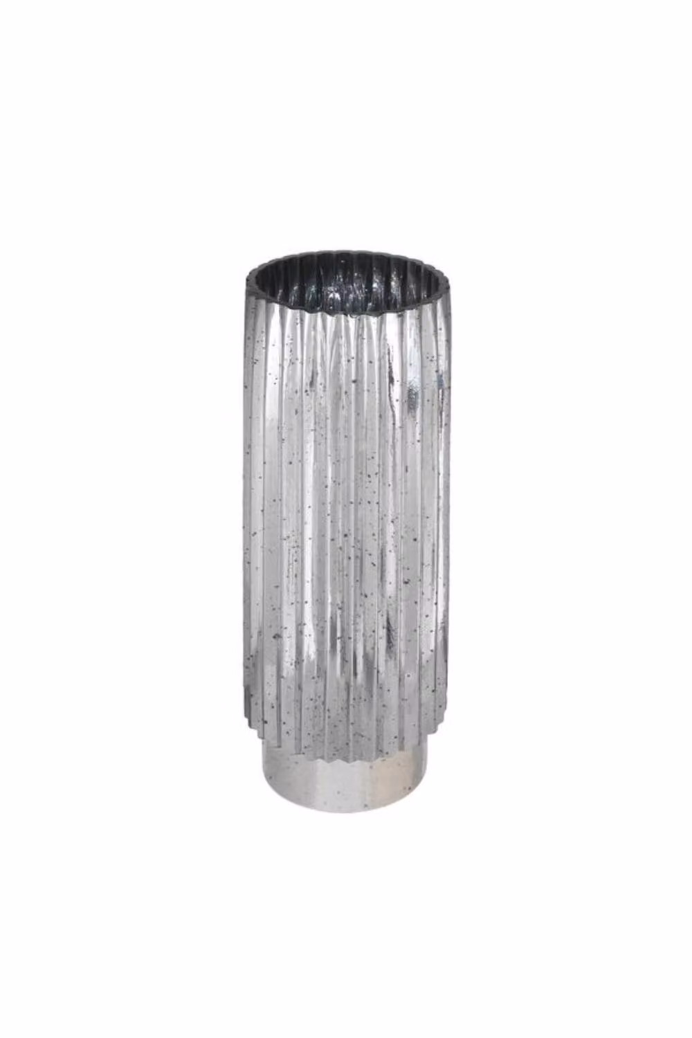 KDMD Silver Tonal Ribbed Cylinder Tabletop Vase – 2