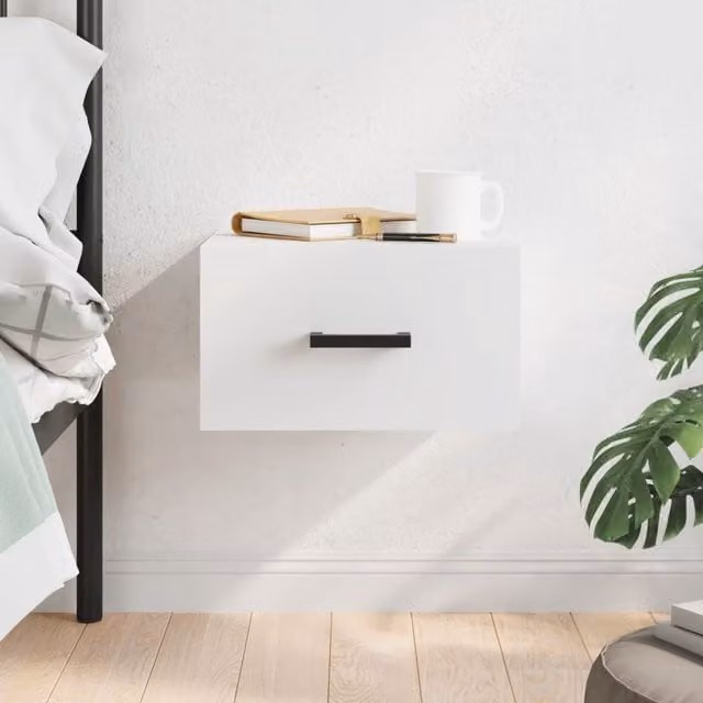 Berkfield Home Wall-mounted Bedside Cabinet in White, W/D/H: 35 x 35 x 20 cm