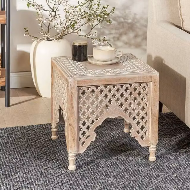 Wyld and Coco Natural Mango Wood Side Table in Brown, W/D/H: 40 x 40 x 40 cm – 1